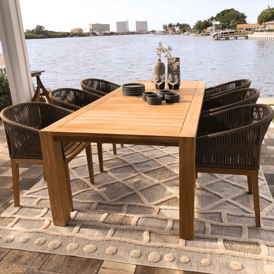 Teak Patio Dining Furniture - Comfort (Table) & Malibu (6 Chairs) - Teak HQ™