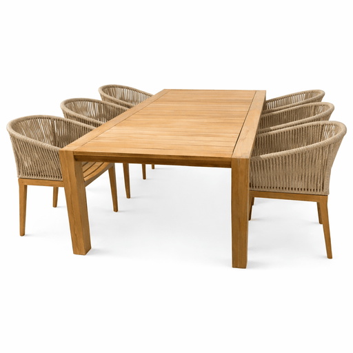 Teak Patio Dining Furniture - Comfort (Table) & Malibu (6 Chairs) - Teak HQ™