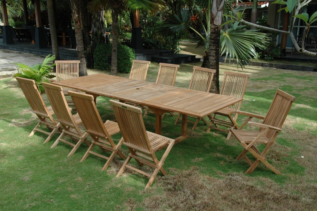Teak Patio Dining Table and Chairs - Valencia (Table) & Classic (10 Chairs) - Teak HQ™