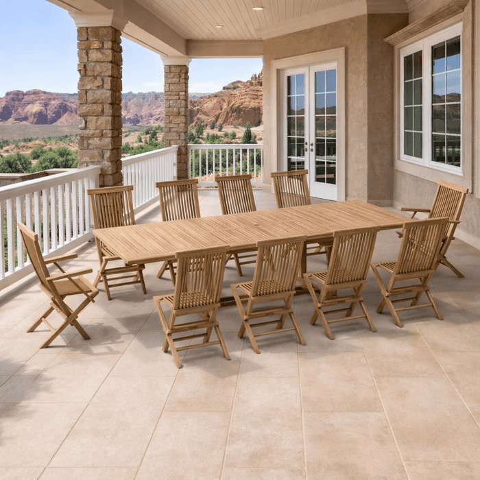 Teak Patio Dining Table and Chairs - Valencia (Table) & Classic (10 Chairs) - Teak HQ™