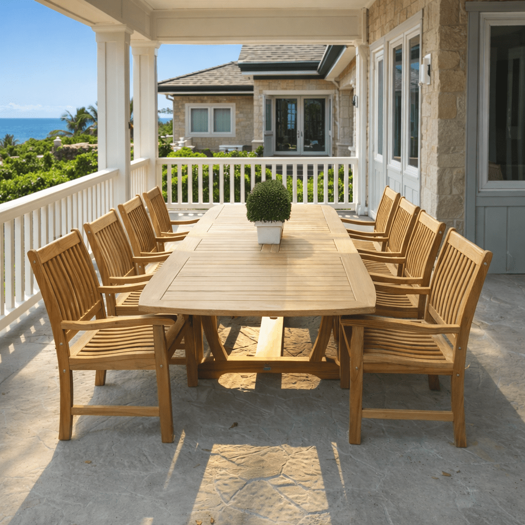 Teak Patio Table / Chairs - Gala (Table) & Compass (8 Chairs) - Teak HQ™