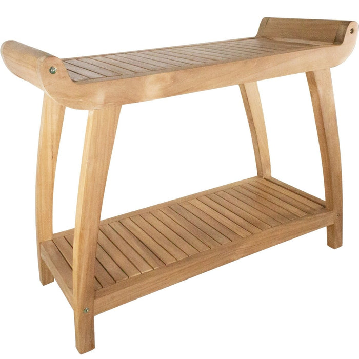 Teak Spa Bench With Curved Ends & Lower Shelf - Seacliff - Teak HQ™