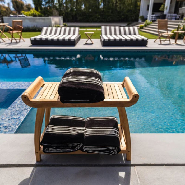 Teak Spa Bench With Curved Ends & Lower Shelf - Seacliff - Teak HQ™