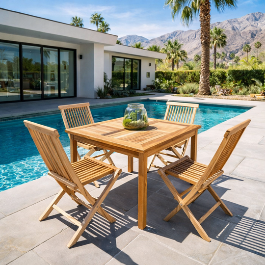Teak Square Dining Table With 4 Chairs (Monaco) - Teak HQ™