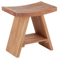 Teak Stool With Curved Seat & Lower Shelf - Vista