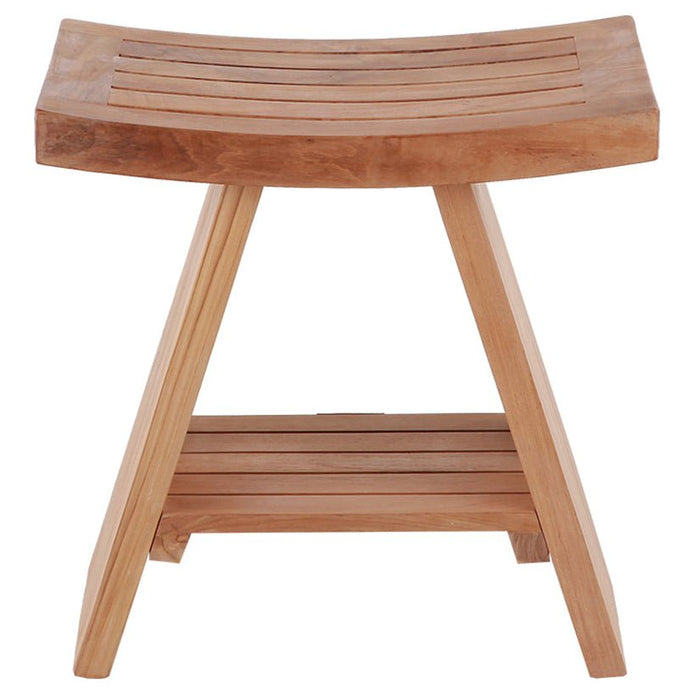 Teak Stool With Curved Seat & Lower Shelf - Vista - Teak HQ™