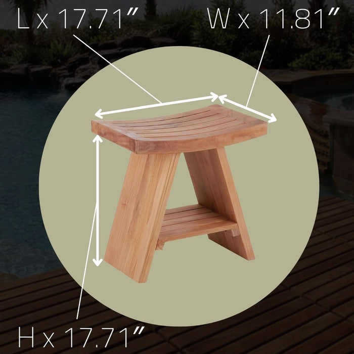 Teak Stool With Curved Seat & Lower Shelf - Vista - Teak HQ™