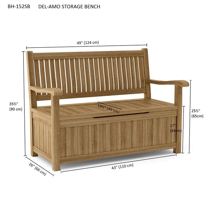 Teak Storage Bench (2 - Seater) - Del - Amo - Teak HQ™