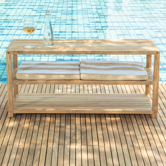 Teak Storage Spa Bench With 2 Lower Shelves - Horizon - Teak HQ™