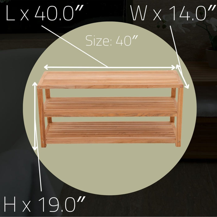 Teak Storage Spa Bench With 2 Lower Shelves - Horizon - Teak HQ™