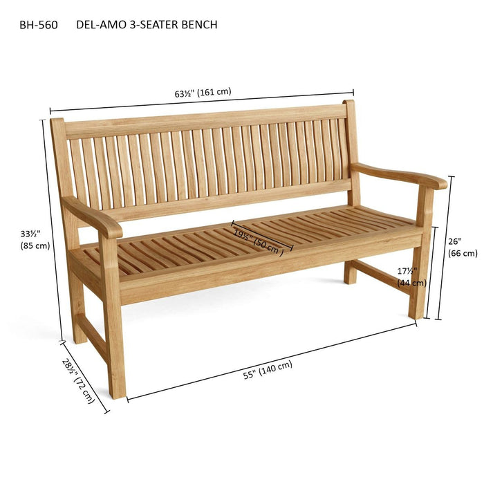 Teak Wood Bench (3 - Seater) - Del - Amo - Teak HQ™