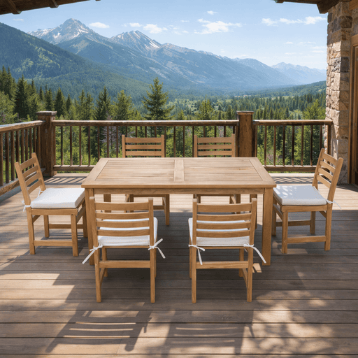 Teak Wood Dining Table and Chairs - Montage (Table) & Windham (6 Chairs) - Teak HQ™