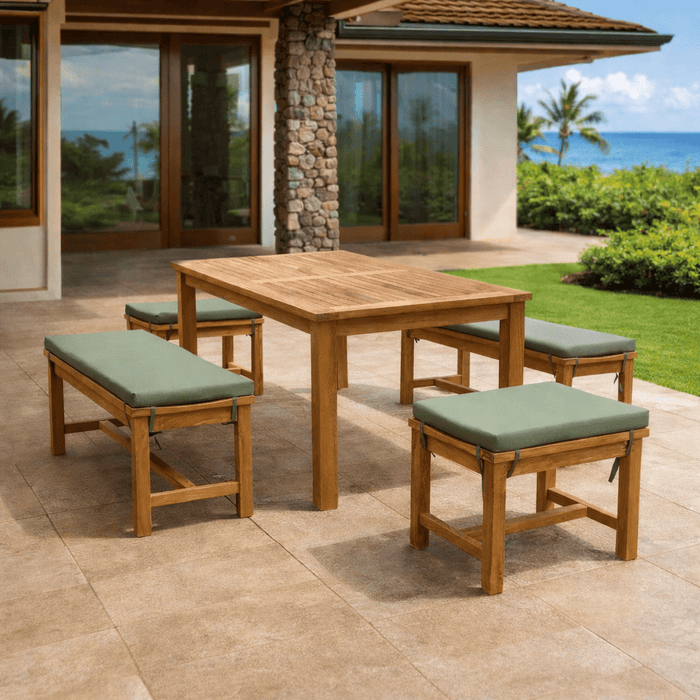 Teak Wood Dining Table With 4 Benches - Montage (Table) & Madison (Benches) - Teak HQ™
