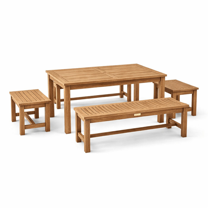 Teak Wood Dining Table With 4 Benches - Montage (Table) & Madison (Benches) - Teak HQ™