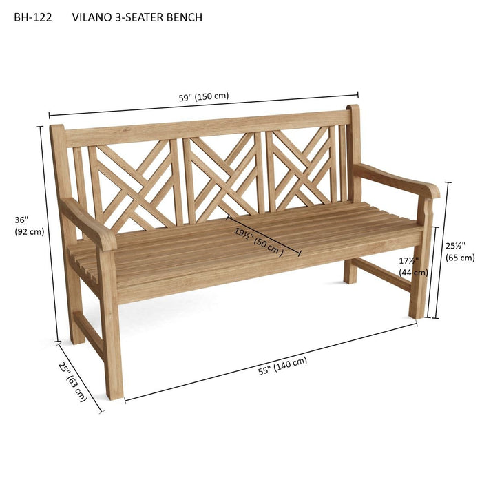 Teak Wood Garden Bench (3 - Seater) - Vilano - Teak HQ™