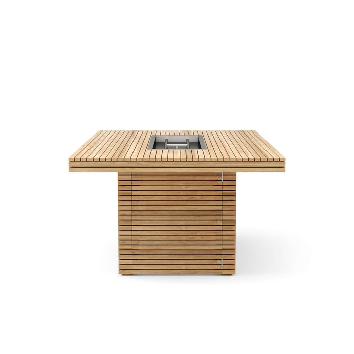 Teak Wood Propane Fire Pit Table (72" Long Rectangle) - Louvre - Teak HQ™
