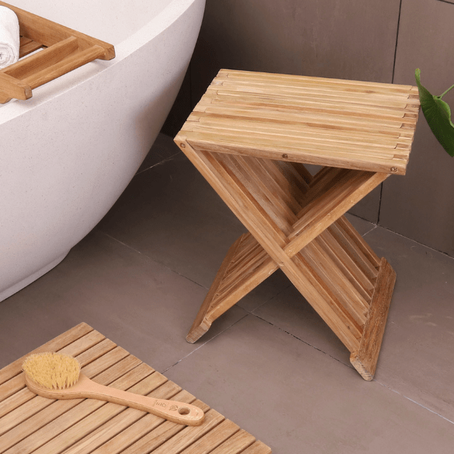 Teak Wood Slatted Stool or Side Table (Foldable) - Kora - Teak HQ™