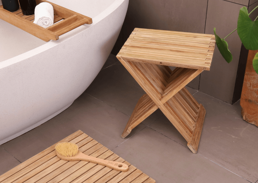 Teak Wood Slatted Stool or Side Table (Foldable) - Kora - Teak HQ™