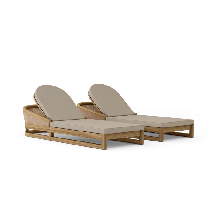 Teak Wood Chaise Lounge Chairs - Catania 2-Lounger Set