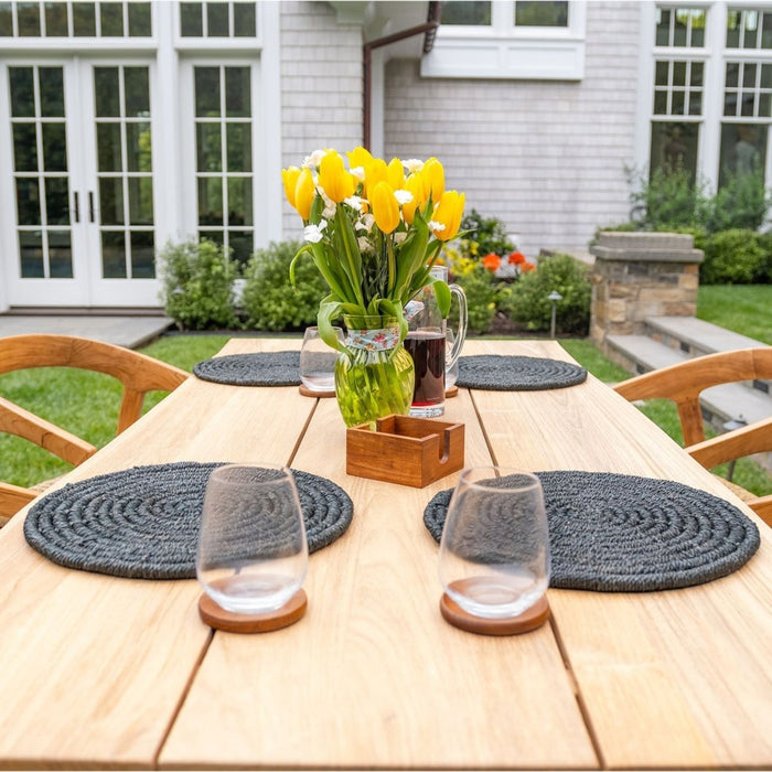 Wide - Slat Teak Dining Table With Metal Base (79" Long Rectangle) - Solara - Teak HQ™