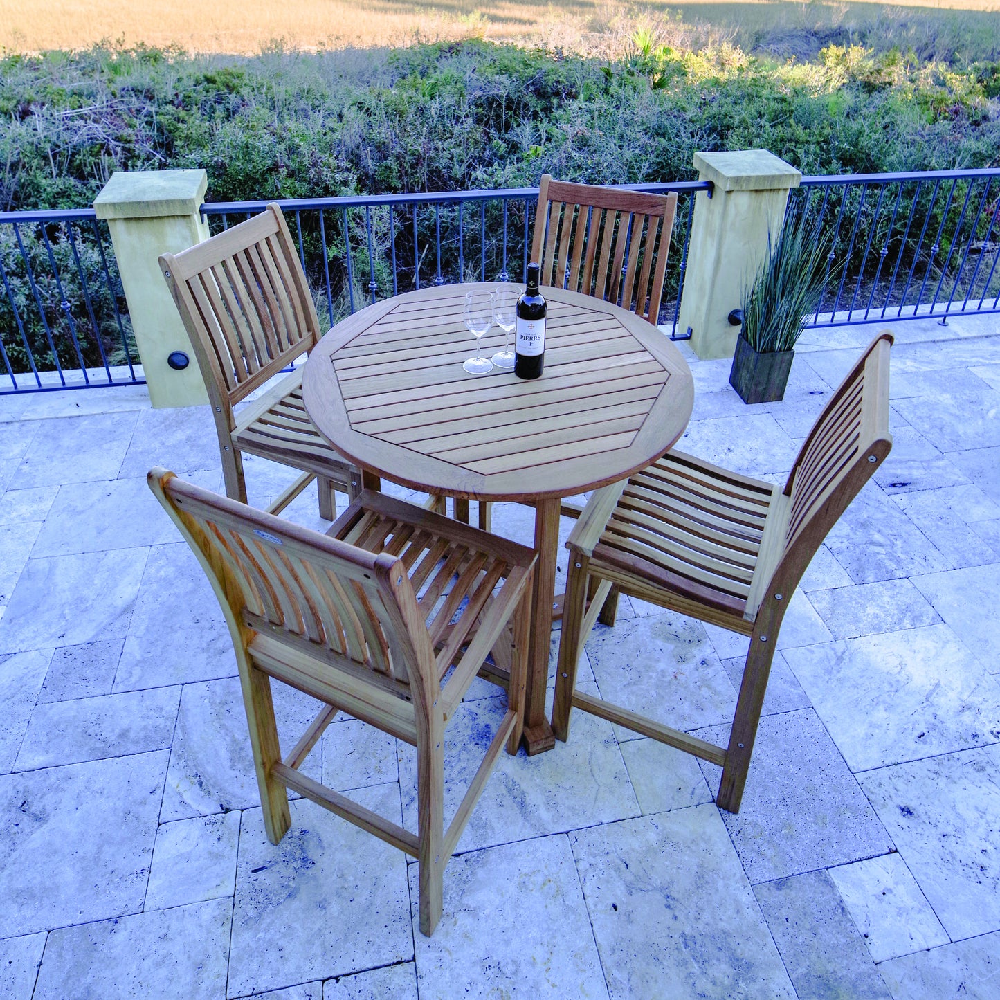 Royal Teak Bar Table Set with 4 Bar Chairs