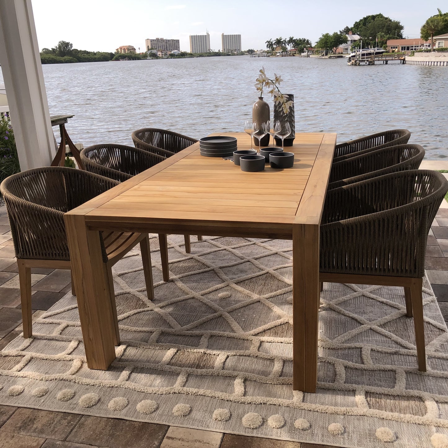 Royal Teak 96" Comfort Table and 6 Malibu Chairs