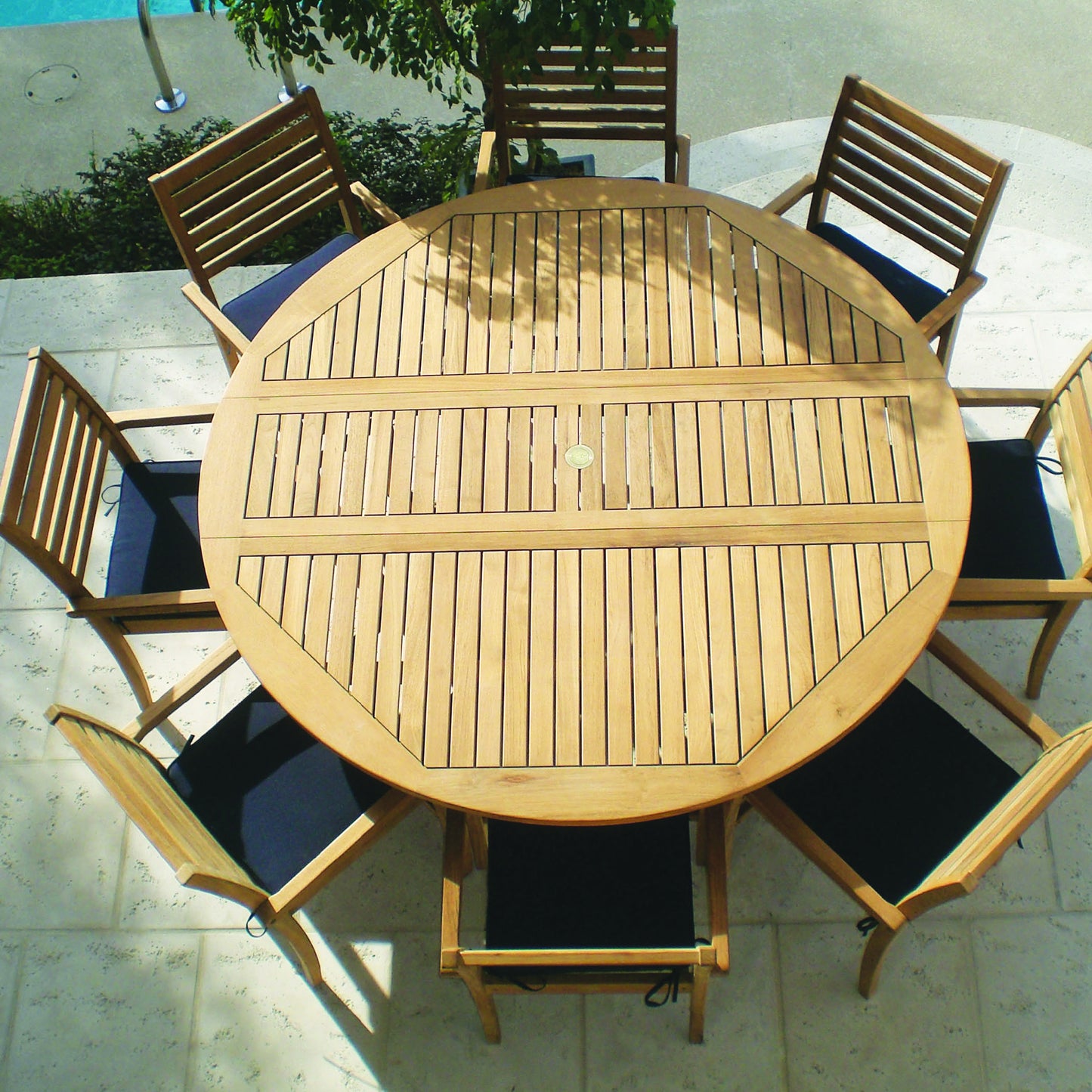 Royal Teak 6' Round Drop Leaf Table Set with 8 Avant Arm Chairs