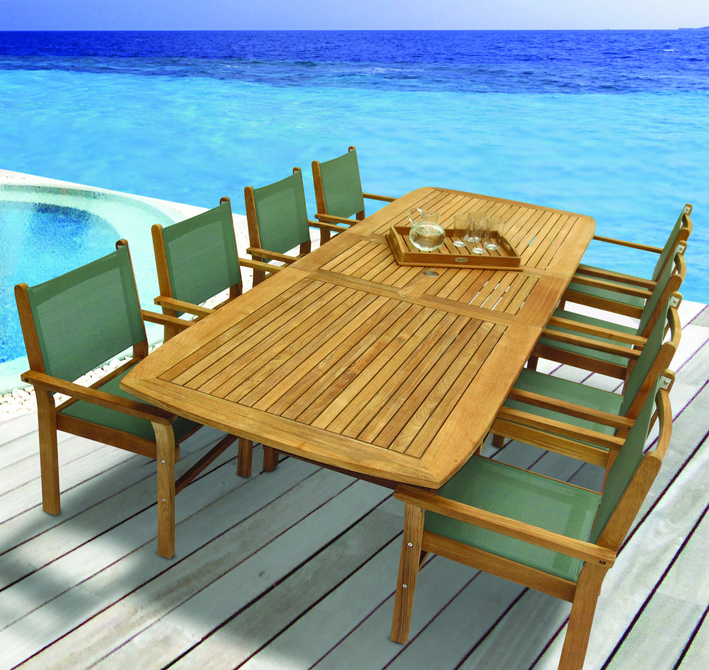 Royal Teak Family 96"-120" Rectangular Expansion Table with 8 Captiva Chairs