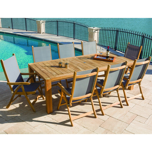 Royal Teak 96" Comfort Table with 8 Florida Reclining Arm Chairs