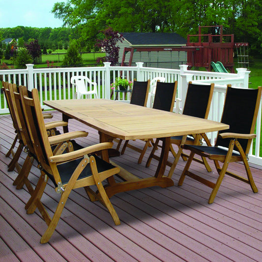 Royal Teak Gala 84"-102"-120" Expansion Table With 8 Florida Sling Chairs