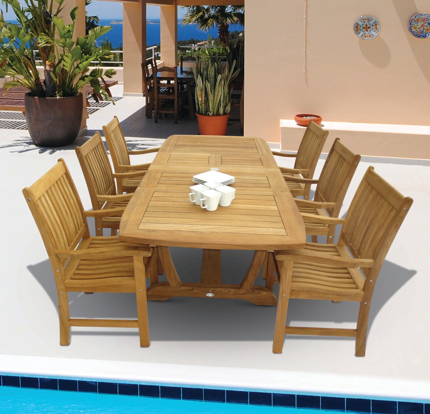 Gala 64" Expandable (to 80" or 96") Rectangular Teak Dining Table