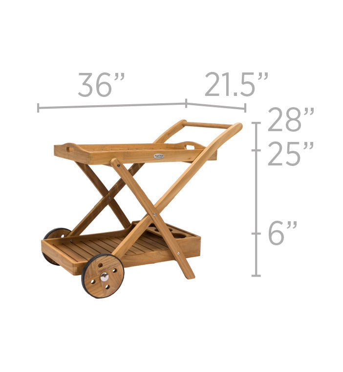 Teak Bar Cart w/ Built in Serving Trays