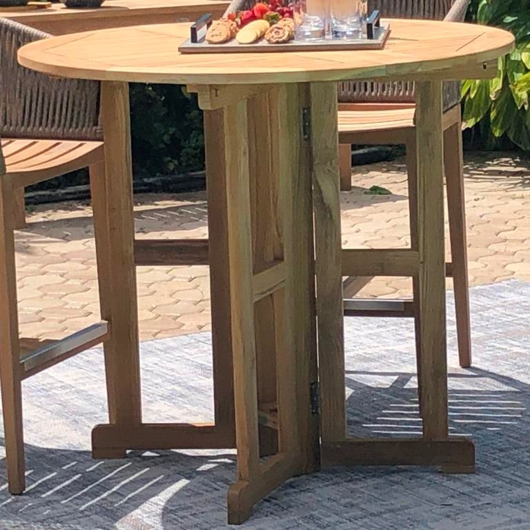 Drop Leaf 45" Round Teak Bar Table