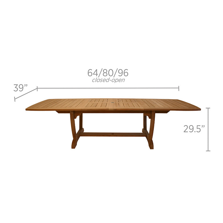 Gala 64" Expandable (to 80" or 96") Rectangular Teak Dining Table