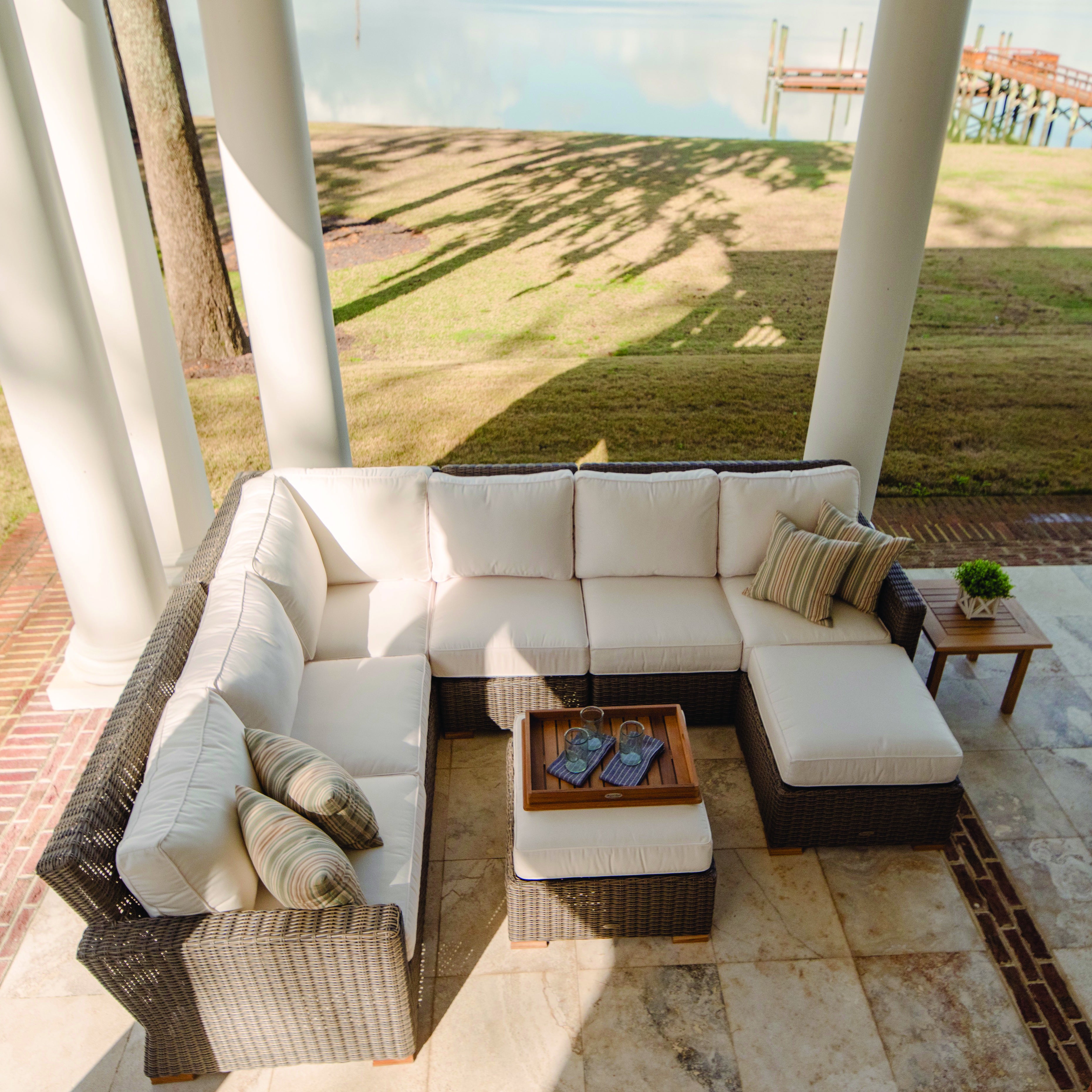 Seaham teak patio sectional with clearance cushions