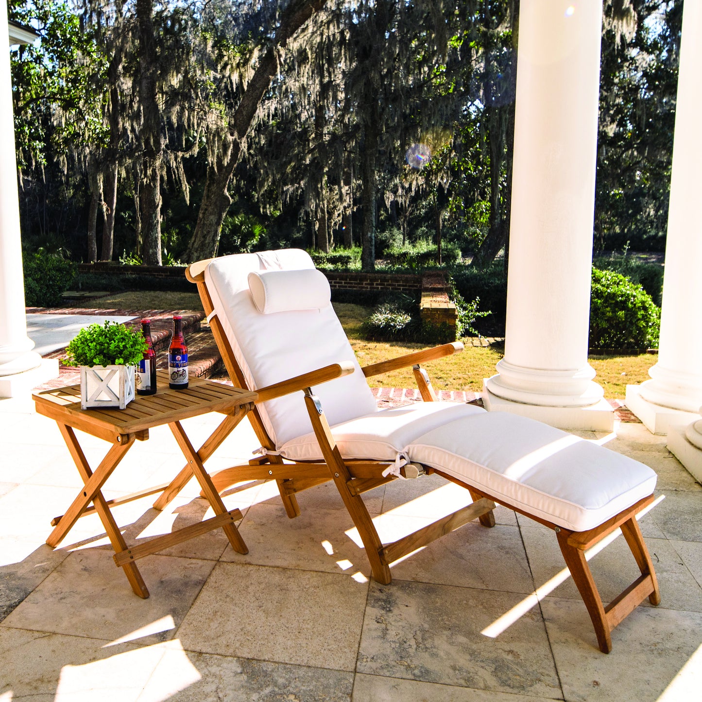 Royal Teak 2-Piece Steamer Folding Lounge Chair & Picnic Table Pair