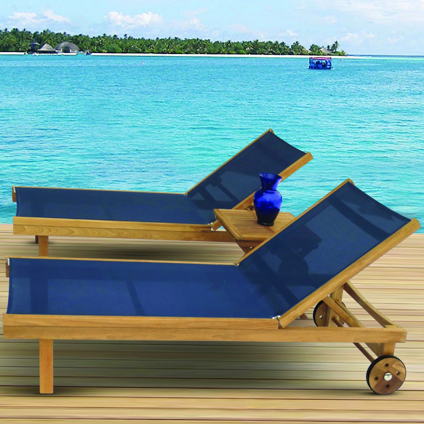 Royal Teak Sundaze Sling Lounge Chair & Picnic Side Table Set