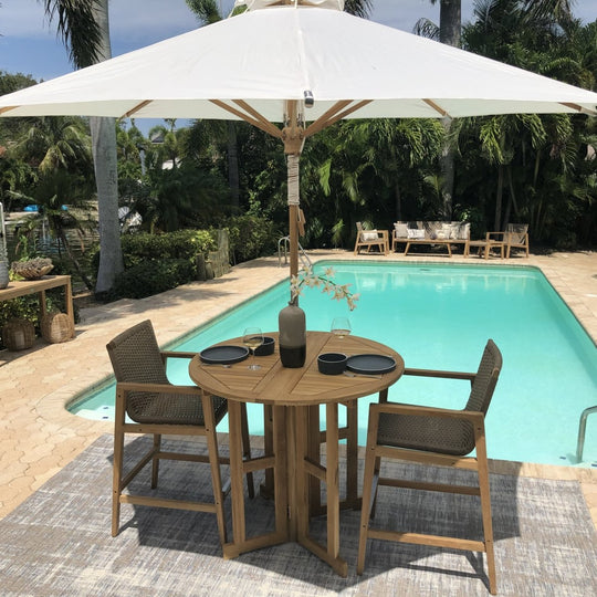 Teak Bistro Table and Chairs - DropLeaf (Table) & Admiral (2 Chairs) - Teak HQ™